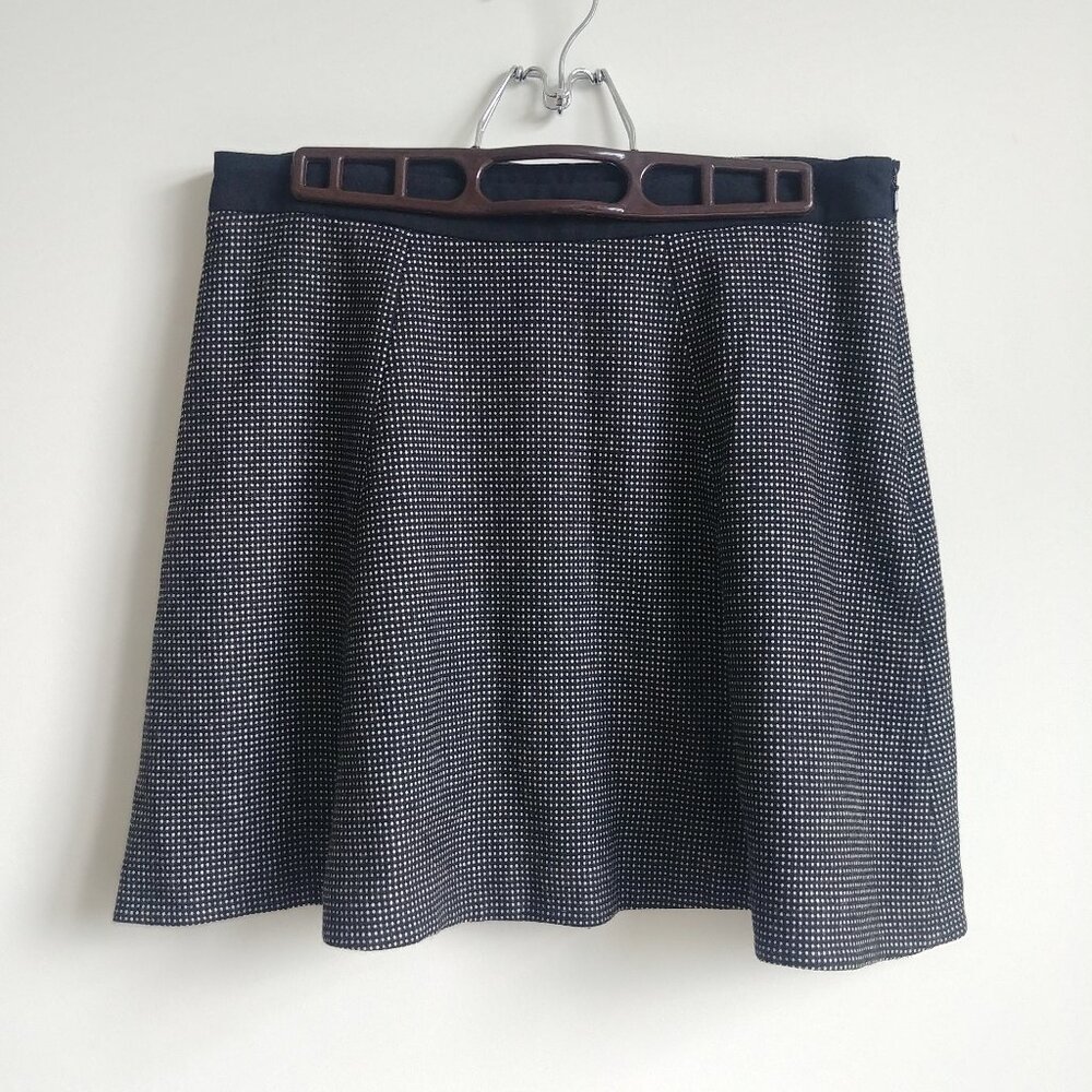 French Connection wool blend black tiny white polka dot skater mini skirt size 8